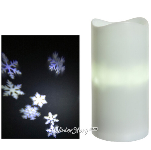 Декоративный светильник - свеча Снежинки 15 см, 16 м2, холодное белое свечение, на батарейках Kaemingk