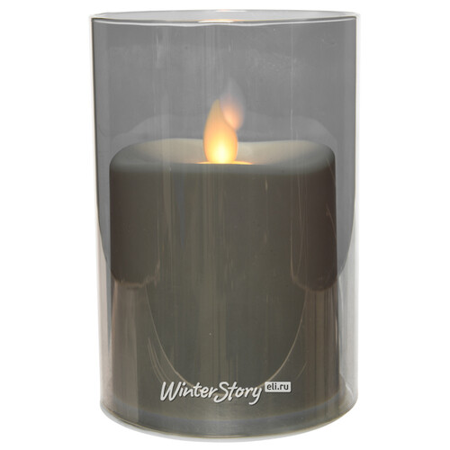 Светодиодная свеча с живым пламенем Одри 13 см в серебряном стакане, на батарейках Kaemingk