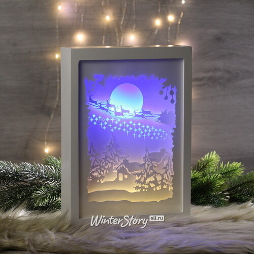 Новогодний светильник диорама Санта над белоснежной деревушкой 22*30 см на батарейках, 16 LED ламп Kaemingk