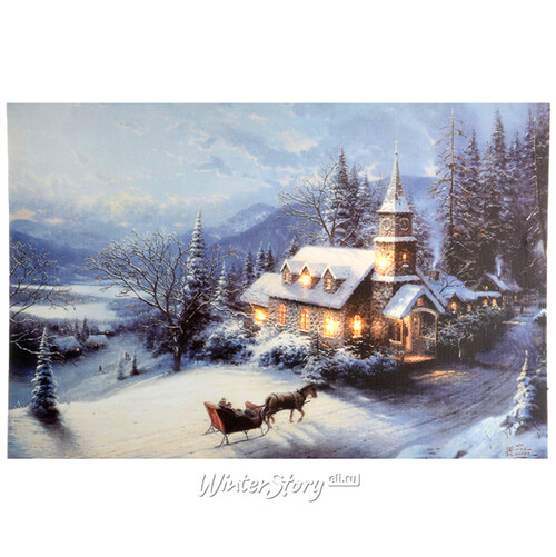 Светящаяся картина Томас Кинкейд Рождественская Часовня 40*30 см на батарейках Kaemingk