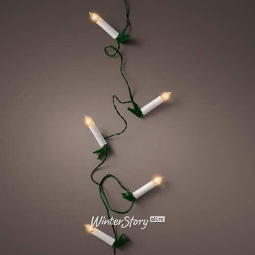 Гирлянда Свечи Уютное Пламя, 30 свечей с экстра теплым белым светом, на клипсах, 7.25 м, зеленый ПВХ, IP20 Kaemingk