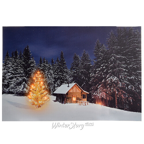Светящаяся картина Маленький домик в горах 60*40 см, горизонтальная, 8 янтарных LED ламп, на батарейках Kaemingk