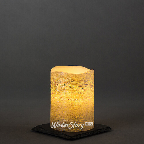 Светильник свеча восковая 10*7.5 см серебряная на батарейках, таймер Kaemingk
