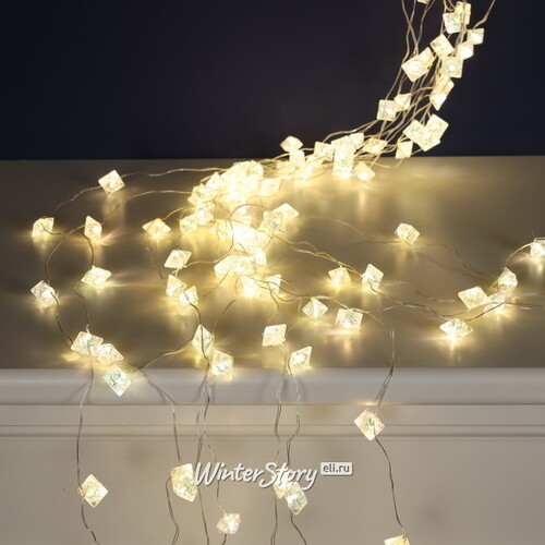 Гирлянда на елку 100-150 см Лучи Росы - Льдинки, 12 нитей, 180 теплых белых LED ламп, серебряная проволока, IP20 Kaemingk
