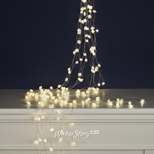 Гирлянда на елку 100-150 см Лучи Росы - Льдинки, 12 нитей, 180 теплых белых LED ламп, серебряная проволока, IP20 Kaemingk