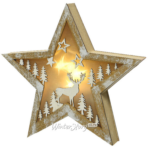 Новогодний светильник Звезда - Лесной Друг 24 см на батарейках, 5 LED ламп Kaemingk
