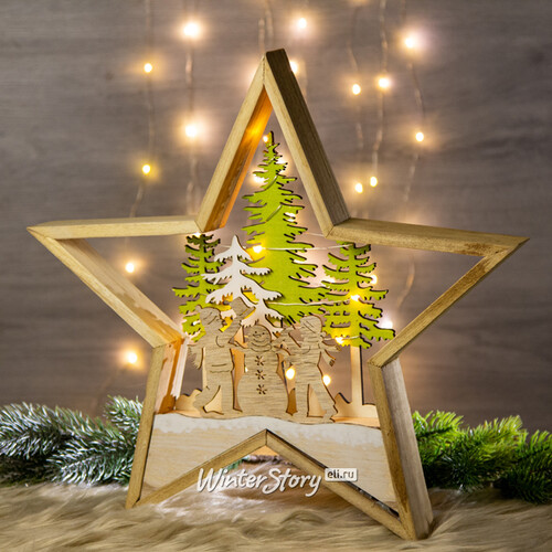 Новогодний светильник Звезда - Снежные Забавы 38 см на батарейках, 10 мини LED ламп Kaemingk
