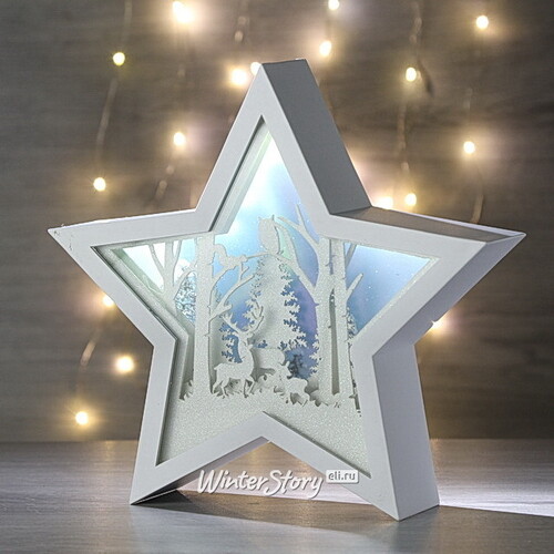 Новогодний светильник диорама Звезда - Снежный Лес 26*25 см на батарейках, 18 LED ламп Kaemingk