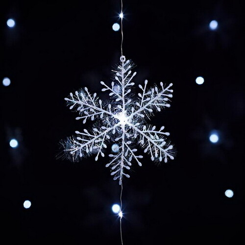 Светодиодная штора Воздушные Снежинки 1.2*0.75 м, 36 холодных белых микро LED ламп, серебряная проволока, IP20 Kaemingk