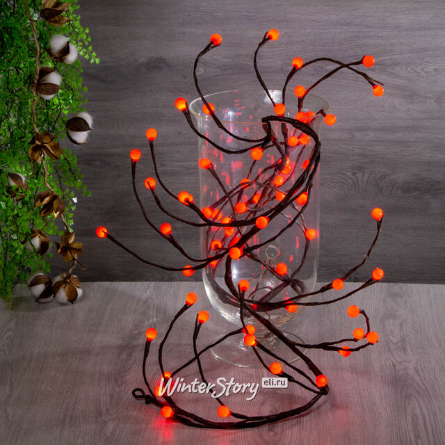Ветка - лиана Вишенки, 150 см, 64 КРАСНЫЕ LED лампы, маленькие мультишарики Kaemingk