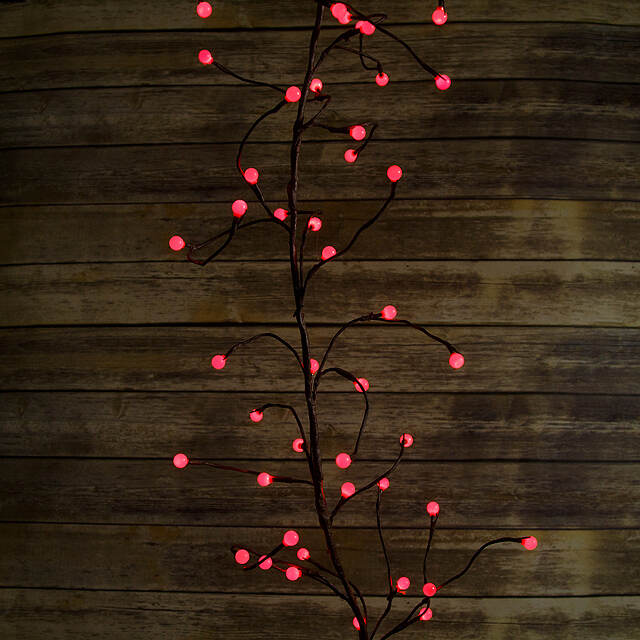 Ветка - лиана Вишенки, 150 см, 64 КРАСНЫЕ LED лампы, маленькие мультишарики Kaemingk