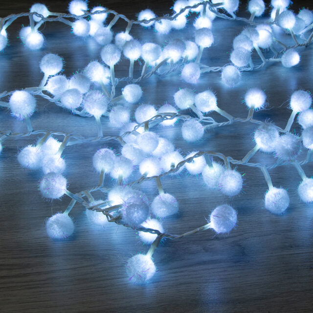 Электрогирлянда Снежные шарики 2 м, 128 холодных белых LED ламп, IP20 Kaemingk
