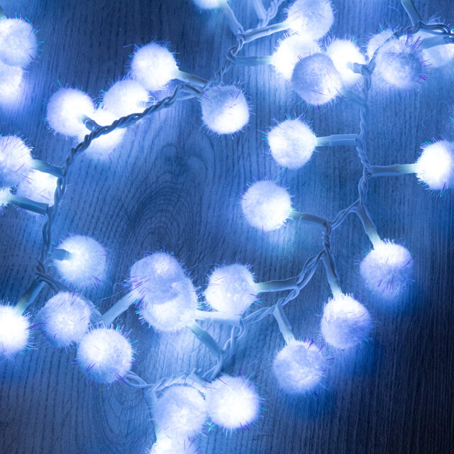 Электрогирлянда Снежные шарики 2 м, 128 холодных белых LED ламп, IP20 Kaemingk