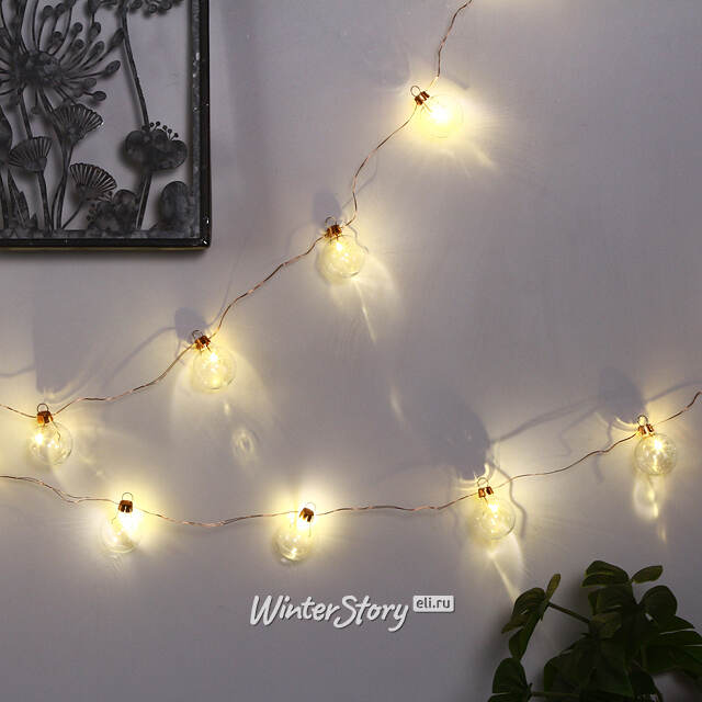 Светодиодная гирлянда на батарейках Christmas Balls 2.65 м, 20 теплых белых мини LED ламп, медная проволока, IP20 Kaemingk