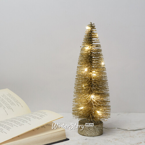 Декоративная светящаяся елочка Chelsea Gold 26 см, 15 теплых белых мини LED ламп, на батарейках Kaemingk
