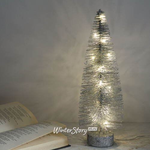 Декоративная светящаяся елочка Chelsea Silver 35 см, 20 теплых белых мини LED ламп, на батарейках Kaemingk