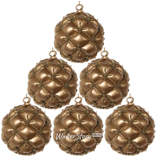 Набор винтажных шаров Золотой Бархат 8 см, 6 шт, стекло ShiShi