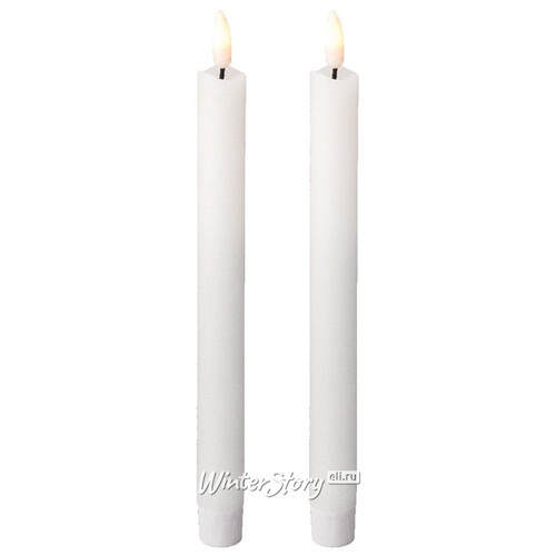 Столовая светодиодная свеча с имитацией пламени Стелла 24 см 2 шт, белая, батарейка Kaemingk