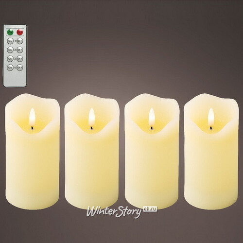 Набор светодиодных свечей с имитацией пламени La Crema 13 см, 4 шт с пультом управления, на батарейках Kaemingk