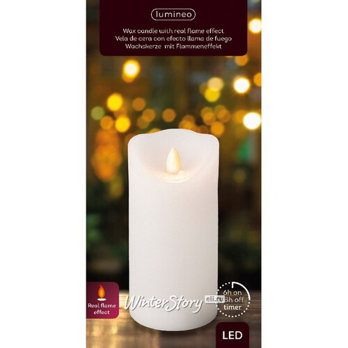 Светодиодная свеча с имитацией пламени Elody White 15 см, на батарейках, таймер Kaemingk