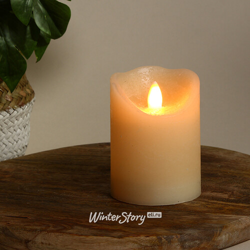 Светодиодная свеча с имитацией пламени Elody Beige 10 см, на батарейках, таймер Kaemingk