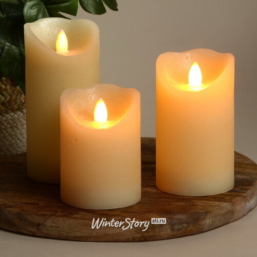 Светодиодная свеча с имитацией пламени Elody Beige 15 см, на батарейках, таймер Kaemingk