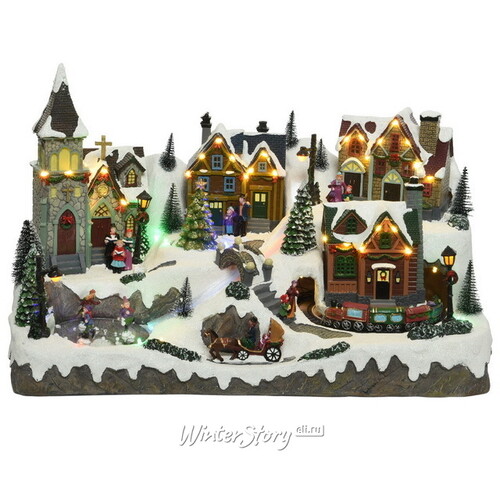 Светящаяся композиция Christmas Village: Рождественский городок Веллингтон 57*34 см, с движением и музыкой Kaemingk