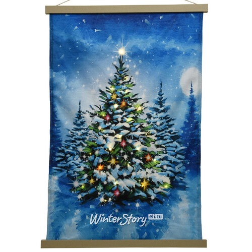 Светящаяся елка на стену Christmas Tree 82*55 см, на батарейках, синий фон Kaemingk