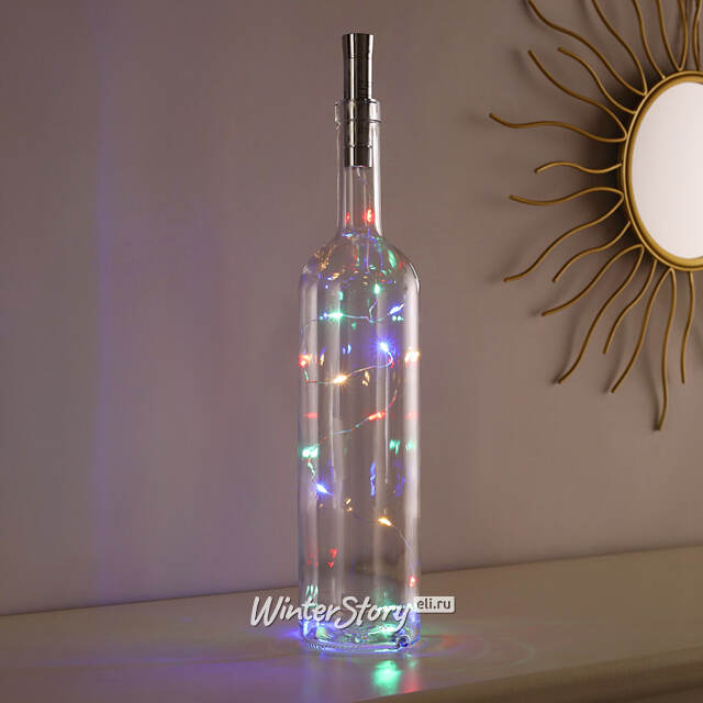 Светодиодная гирлянда Пробка Сильвер, 15 разноцветных мини LED ламп, таймер, батарейки, IP20 Kaemingk