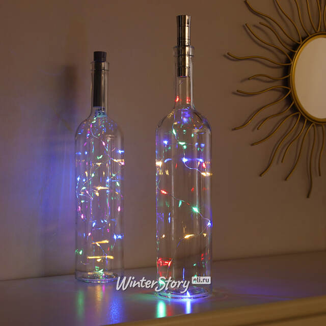 Светодиодная гирлянда Пробка Сильвер, 15 разноцветных мини LED ламп, таймер, батарейки, IP20 Kaemingk