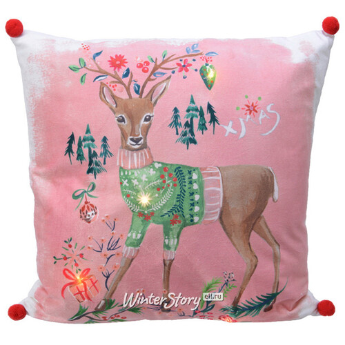 Новогодняя подушка с лампочками Soft&Sweet: Оленёнок 45*45 см, на батарейках Kaemingk