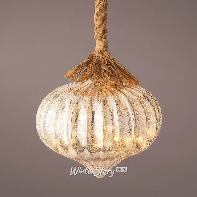 Подвесной светильник Луковка - Голд 21*20 см, 15 микро LED ламп, таймер, на батарейках, стекло  Kaemingk