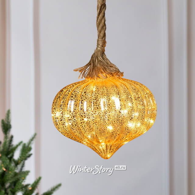 Подвесной светильник Луковка - Голд 21*20 см, 15 микро LED ламп, таймер, на батарейках, стекло  Kaemingk