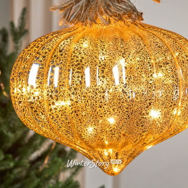 Подвесной светильник Луковка - Голд 21*20 см, 15 микро LED ламп, таймер, на батарейках, стекло  Kaemingk