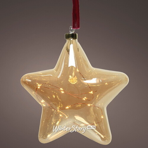 Подвесной светильник Звезда Breze 20 см, 15 микро LED ламп, на батарейках, стекло Kaemingk