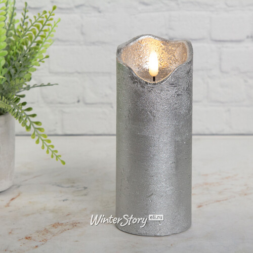 Светодиодная свеча с имитацией пламени Стелла 17 см серебряная восковая, на батарейках, таймер Kaemingk