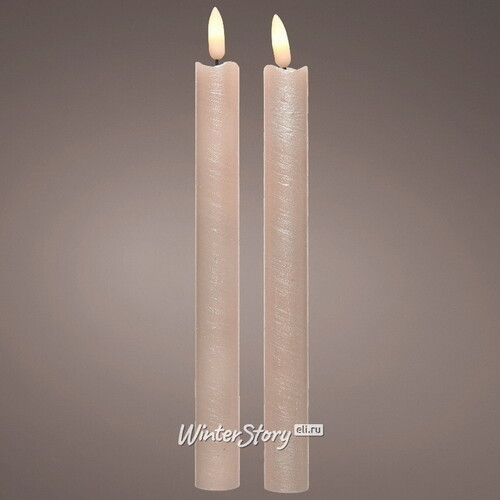 Столовая светодиодная свеча с имитацией пламени Стелла 24 см 2 шт розовая, на батарейках, таймер Kaemingk