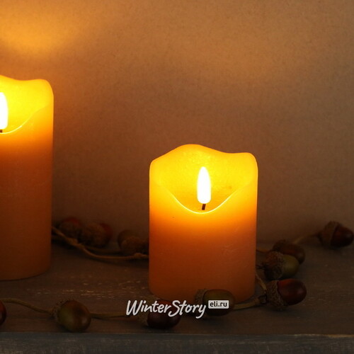 Светодиодная свеча с имитацией пламени Стелла 9 см миндальная восковая, на батарейках, таймер Kaemingk