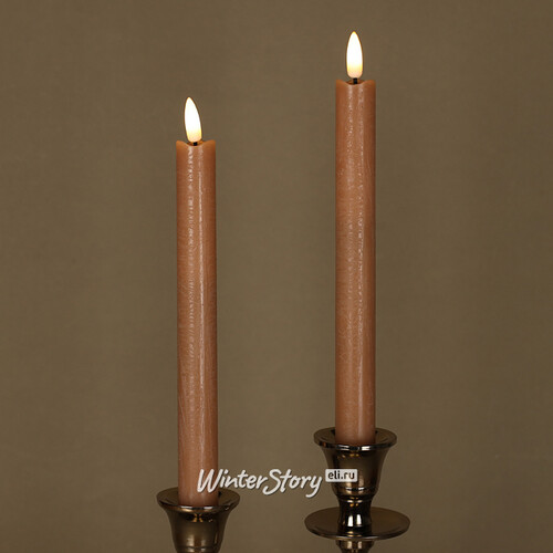 Столовая светодиодная свеча с имитацией пламени Стелла 24 см 2 шт миндальная, на батарейках, таймер Kaemingk
