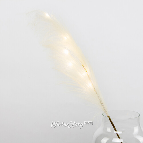 Светящаяся ветка для декора Перо Manosque - Milky White 70 см, теплые белые LED, на батарейках Kaemingk