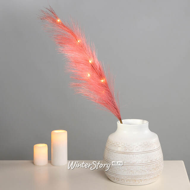 Светящаяся ветка для декора Перо Маноскью 70 см коралловая, теплые белые LED, на батарейках Kaemingk (Кейминг)