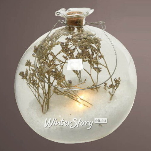 Светящийся шар с композицией Frozen Garden: Beige Herbs 10 см, на батарейках Kaemingk