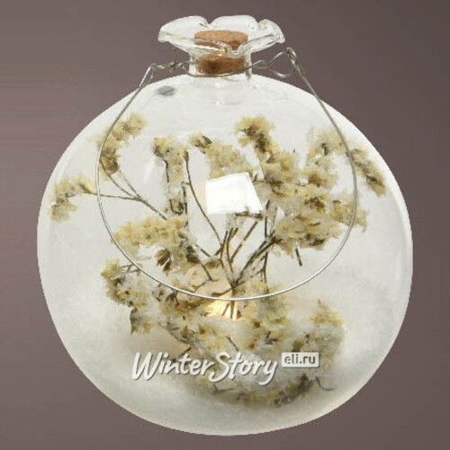 Светящийся шар с композицией Frozen Garden: White Flowers 10 см, на батарейках Kaemingk