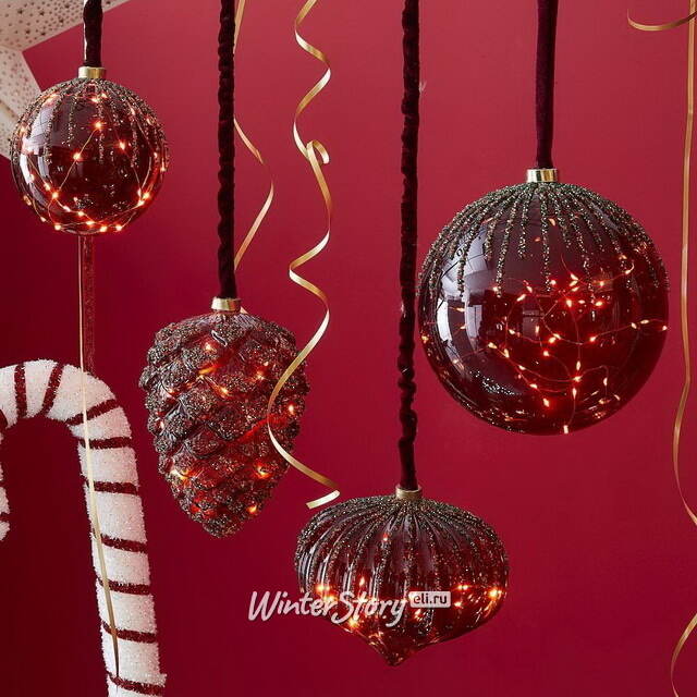 Подвесной светильник Денали - Луковка 20 см, 15 микро LED ламп, таймер, на батарейках, стекло Kaemingk