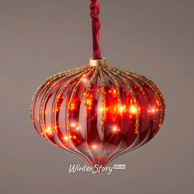 Подвесной светильник Денали - Луковка 20 см, 15 микро LED ламп, таймер, на батарейках, стекло Kaemingk