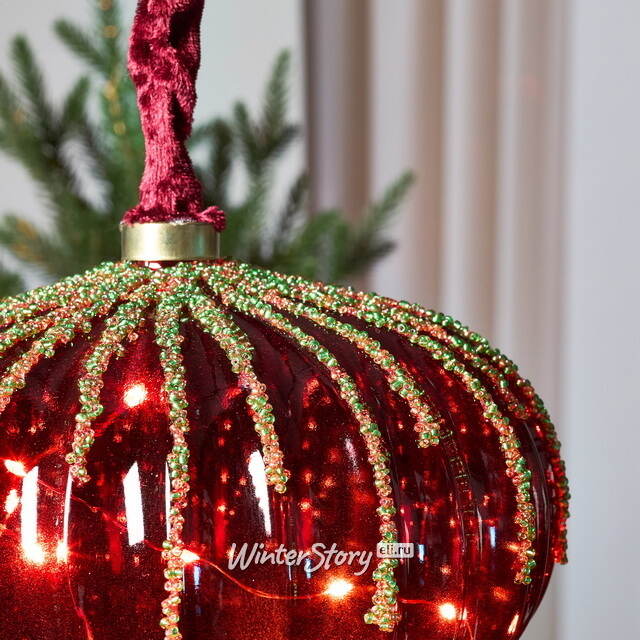 Подвесной светильник Денали - Луковка 20 см, 15 микро LED ламп, таймер, на батарейках, стекло Kaemingk