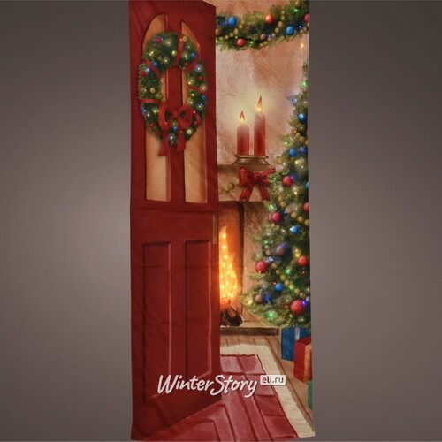 Новогодний чехол на дверь с подсветкой Welcome Home 230*93 см, 84 теплые белые LED лампы, IP44 Kaemingk