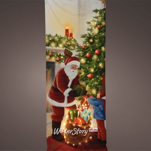 Новогодний чехол на дверь с подсветкой Christmas Eve 230*93 см, 97 теплых белых LED ламп, IP44 Kaemingk