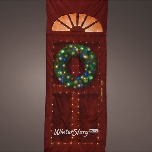 Новогодний чехол на дверь с подсветкой Christmas Holiday 230*93 см, 155 теплых белых LED ламп, IP44 Kaemingk