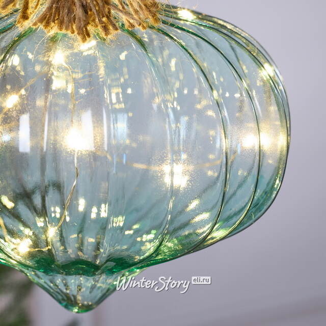 Подвесной светильник на канате Луковка Мятная 21*20 см, 15 микро LED ламп, таймер, на батарейках, стекло  Kaemingk